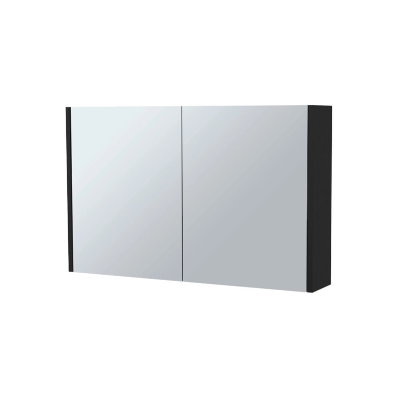Armoire de rangement moderne pour salle de bain noire avec portes en miroir et 3 tablettes à 2 portes, Noir