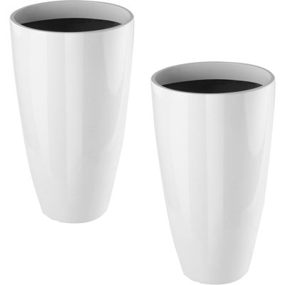 2-Pack 21" Tall Round Planters w/ Drainage Holes - Indoor/Outdoor for Porch & Garden (White)