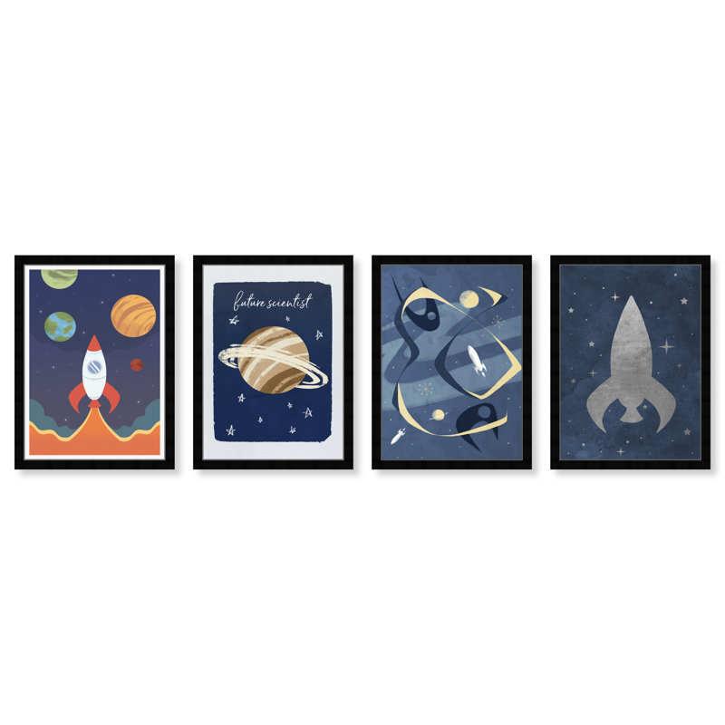 Éducation et ensemble d'espace de bureau, impression d'art moderne sur toile bleue et métallique argentée moderne et contemporaine