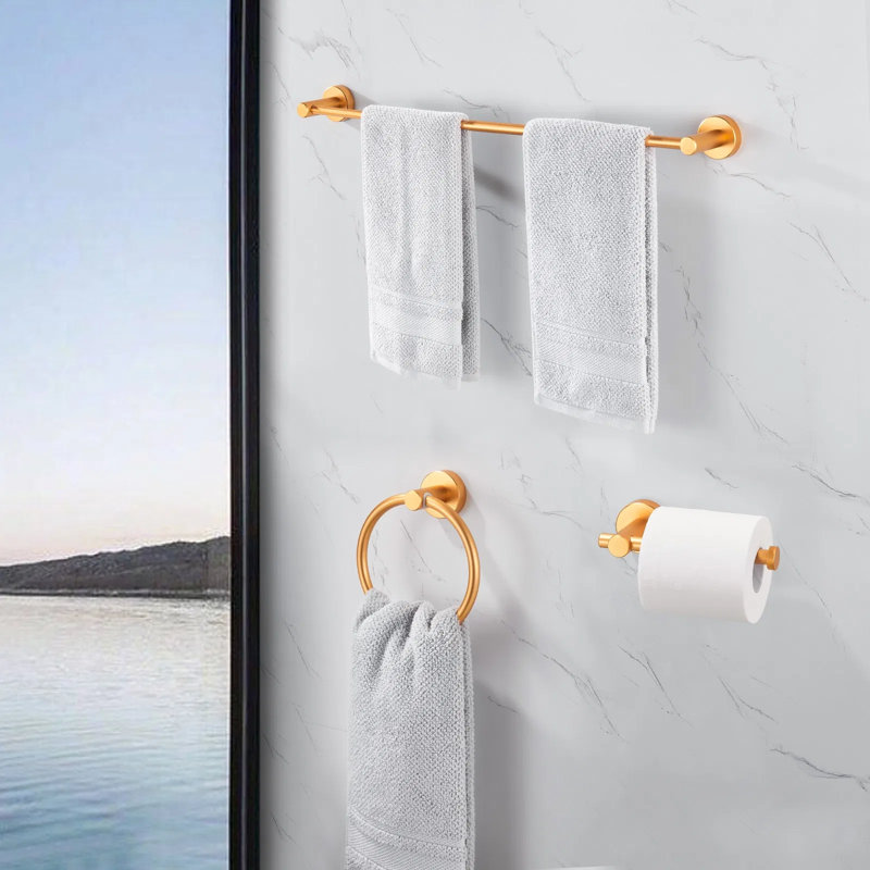 Matte Black Adjustable Bathroom Hardware Set - 3 Piece Towel Bar, Toilet Paper Holder & Towel Ring, Durable Aluminum Bathroom Accessories