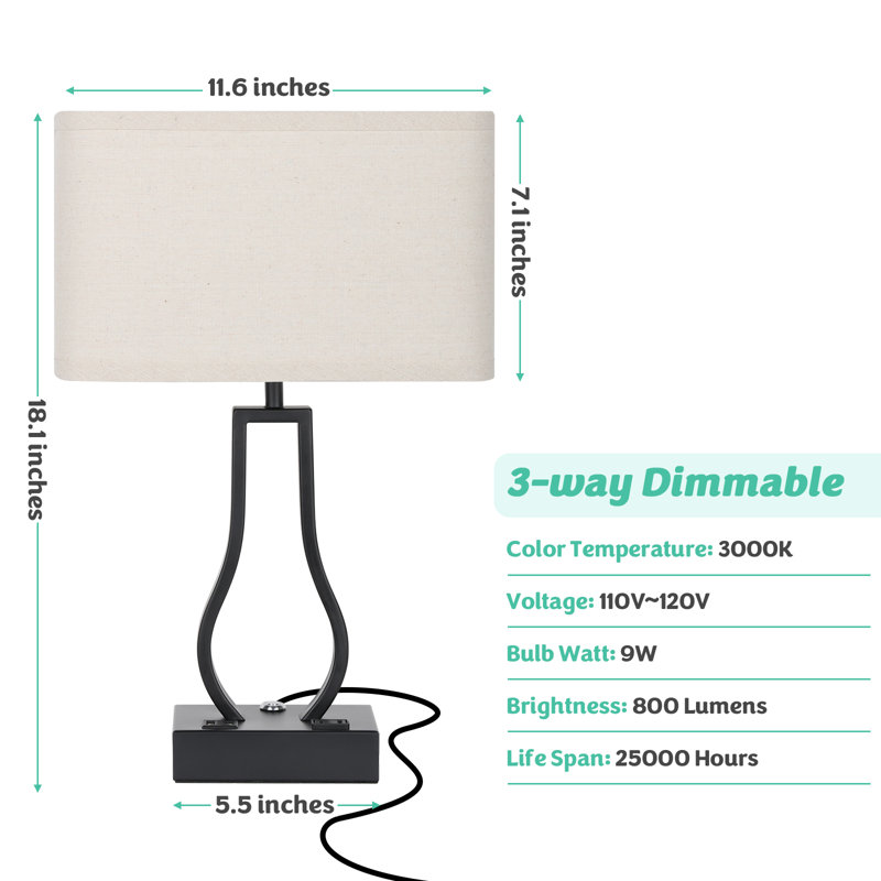 Touch Control Table Lamps Set Of 2, 3-way Dimmable Bedside Nightstand Lamps With Dual Usb Ports And 2-prong Ac Outlet For Bedroom Living Room Dorm Office, Bulbs Included