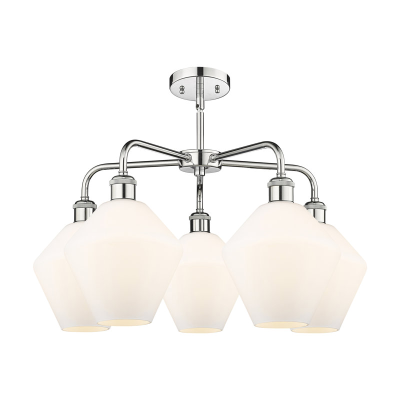 Lustre à 5 lumières, Blanc mat, Chrome poli