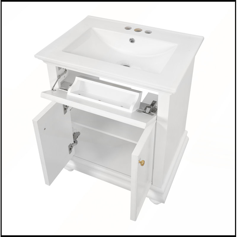 Meuble-lavabo moderne de 24 po avec tiroir basculant, charnières à fermeture douce et pieds tournés en boule de l'élégance française