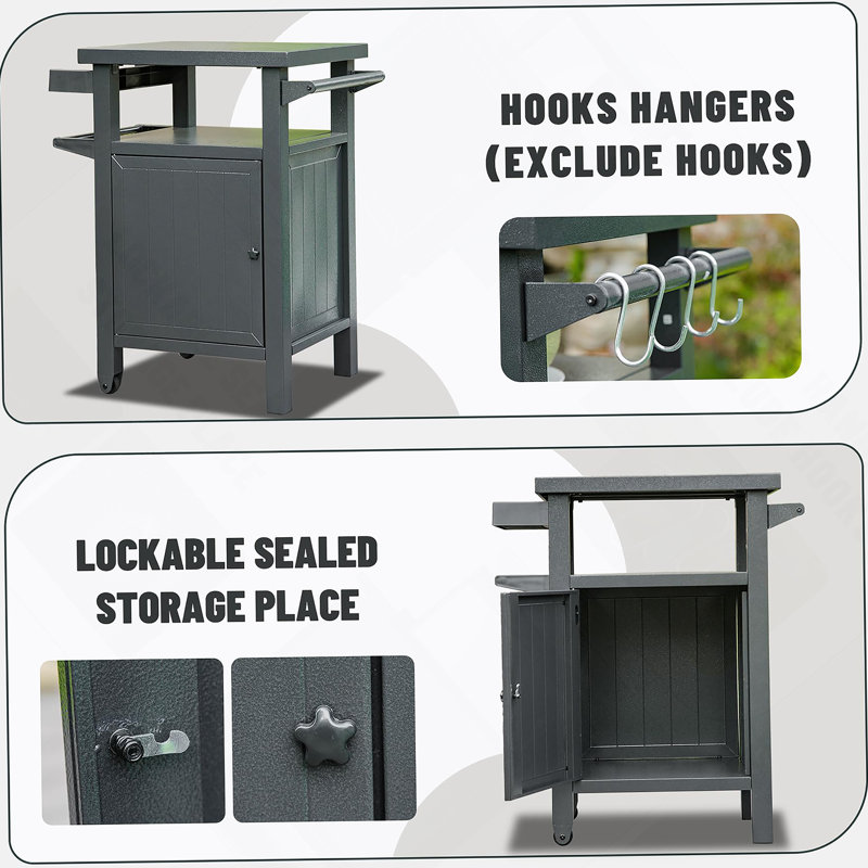 Grill Carts with Storage and Wheels, Gray