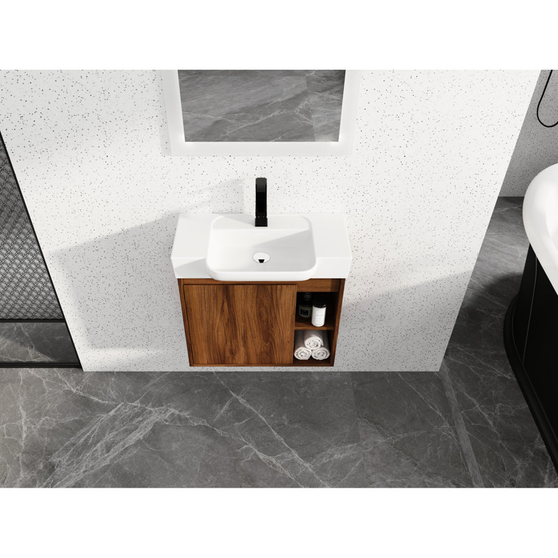 Meuble-lavabo 24 po avec lavabo en céramique blanche. Design moderne, porte à fermeture en douceur. Structure en contreplaqué, -. Et porte d'évier, construction. Armoire