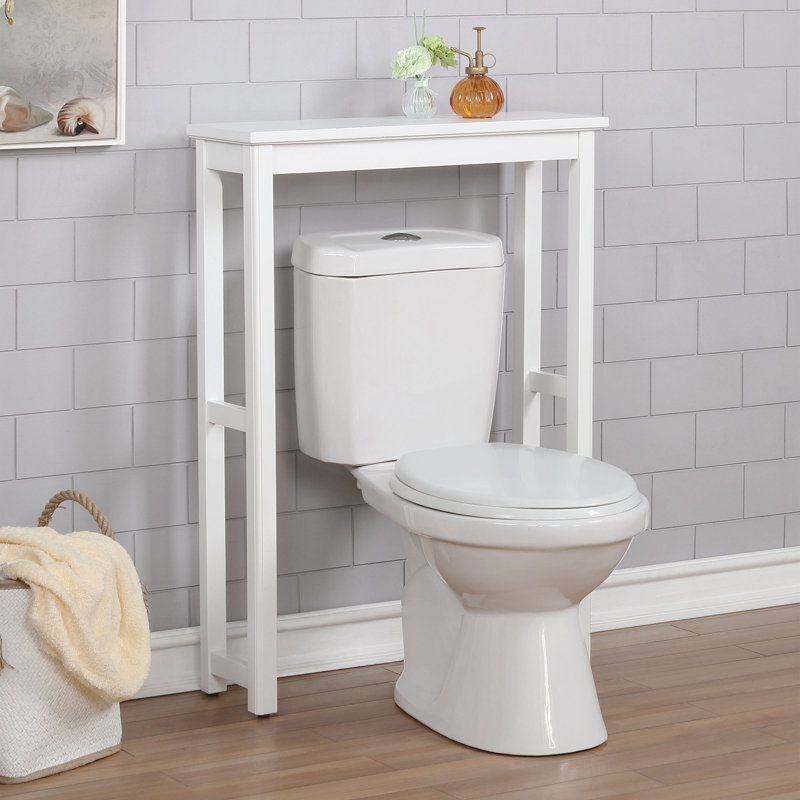 Dorset 27 x 9 White Wood Space Saver Toilet Base Cabinet with Storage Compartment on Top, White, 34" H x 27" W x 9" D