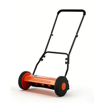 16 Inch Eco-Friendly Push Reel Mower, 5 Sharp Steel Blades Lawn Trimmer, Adjustable Height Design in Orange