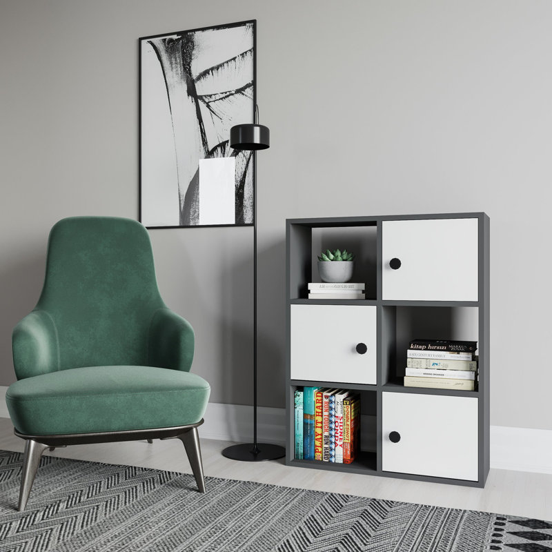 Tilton Bookcase, (3 Shelves) 28"H x 37"W x 10"D, Anthracite/White