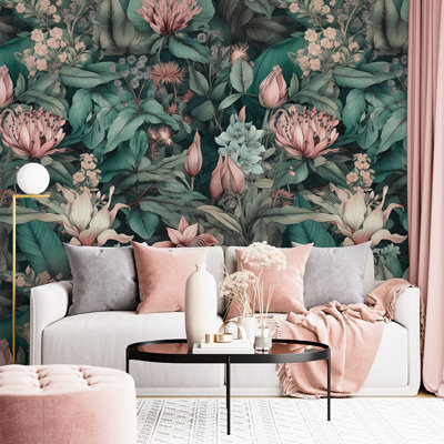 Moody Tropical Blush Botanical Wallpaper Peel And Stick Roll Premium
