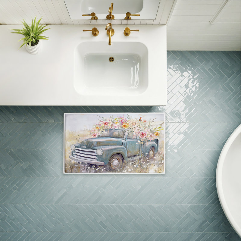Tapis de bain et tapis de bain en peluche imprimé Country Cargo Roses, design par Nina Blue, 18 po x 30 po