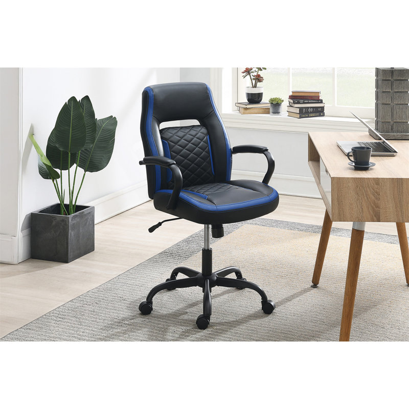 Chaise de bureau en similicuir, Noir / Bleu