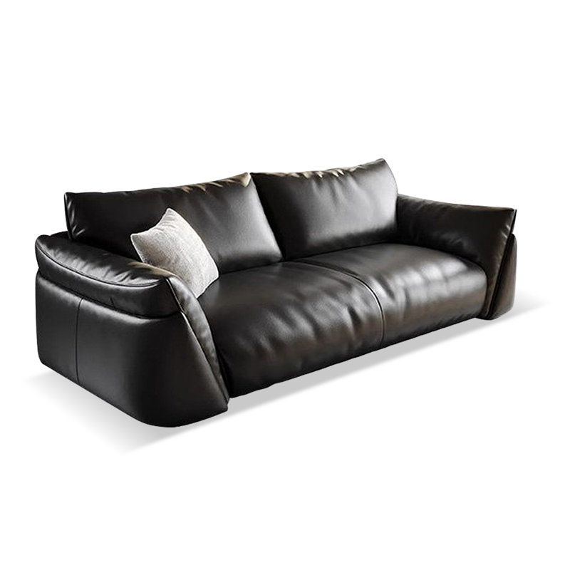 Causeuse-coussin standard en cuir véritable noir, 31.5" H x 74.8" W x 39.37" D, Noir