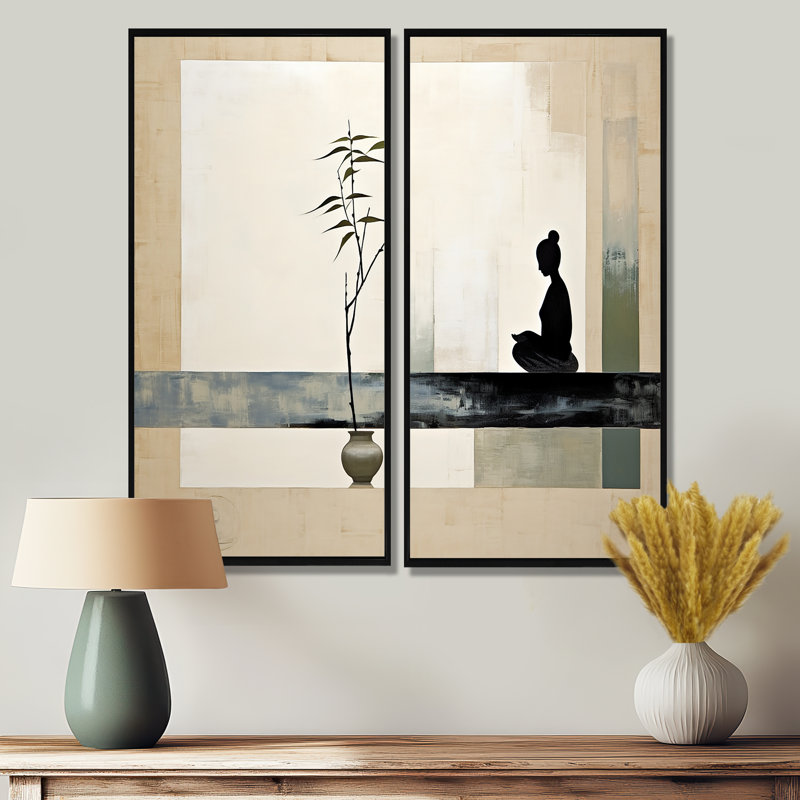 Asian Art Modern Zen I - Beige, art mural, H 32 po x l 32 po, Reproduction encadrée sans passe-partout, Noir