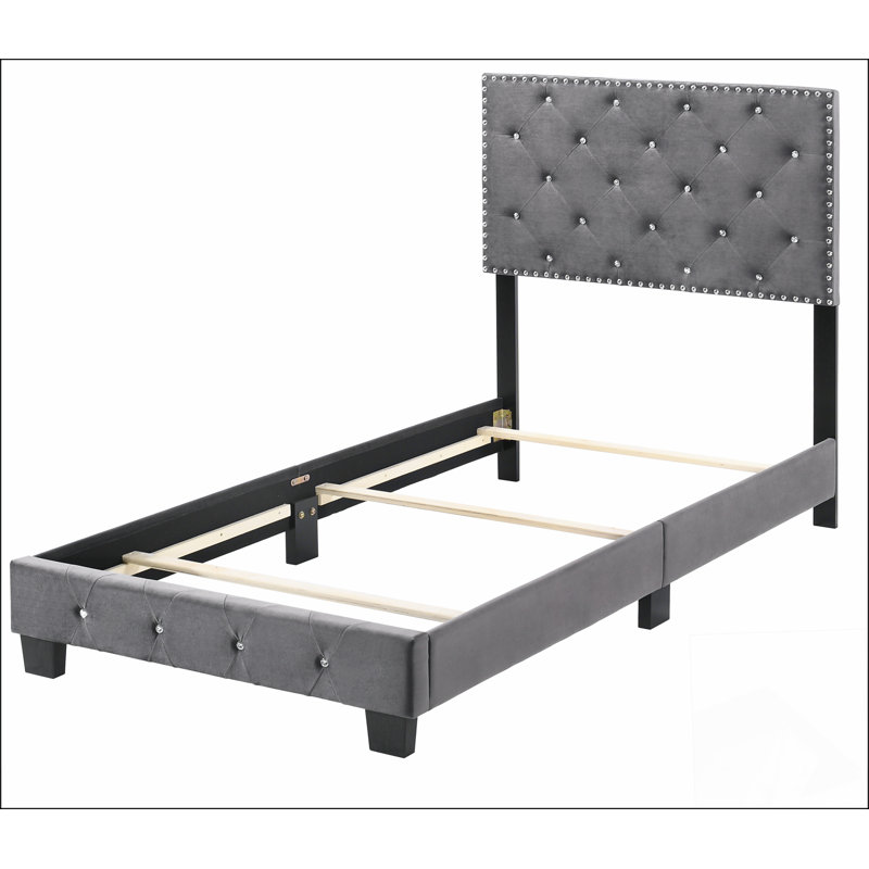 Structure de lit moderne avec tête de lit pour la chambre à coucher, Gris, Simple