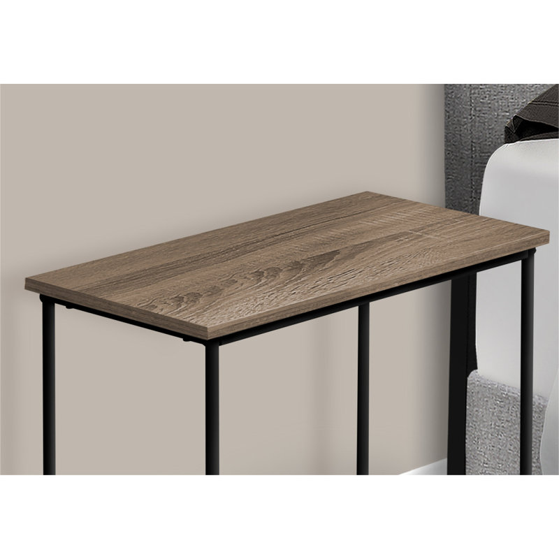 Table d'appoint, côté, bout, étroit, petit, 2 niveaux, salon, chambre à coucher, stratifié brun, métal noir, contemporain, moderne
