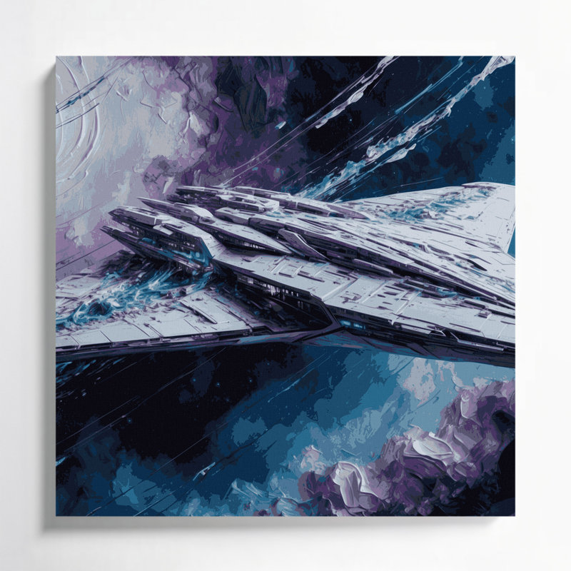 Space Futuristic spacecraft Grey Canvas Wall Art
