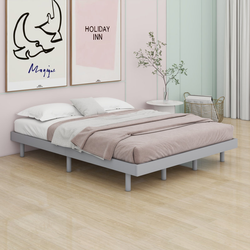 Base de lit plateforme flottante de conception moderne, Gris, Grand lit