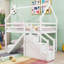 Lit superposé simple au-dessus de simple en bois avec glissade, escalier et rangement-778687924