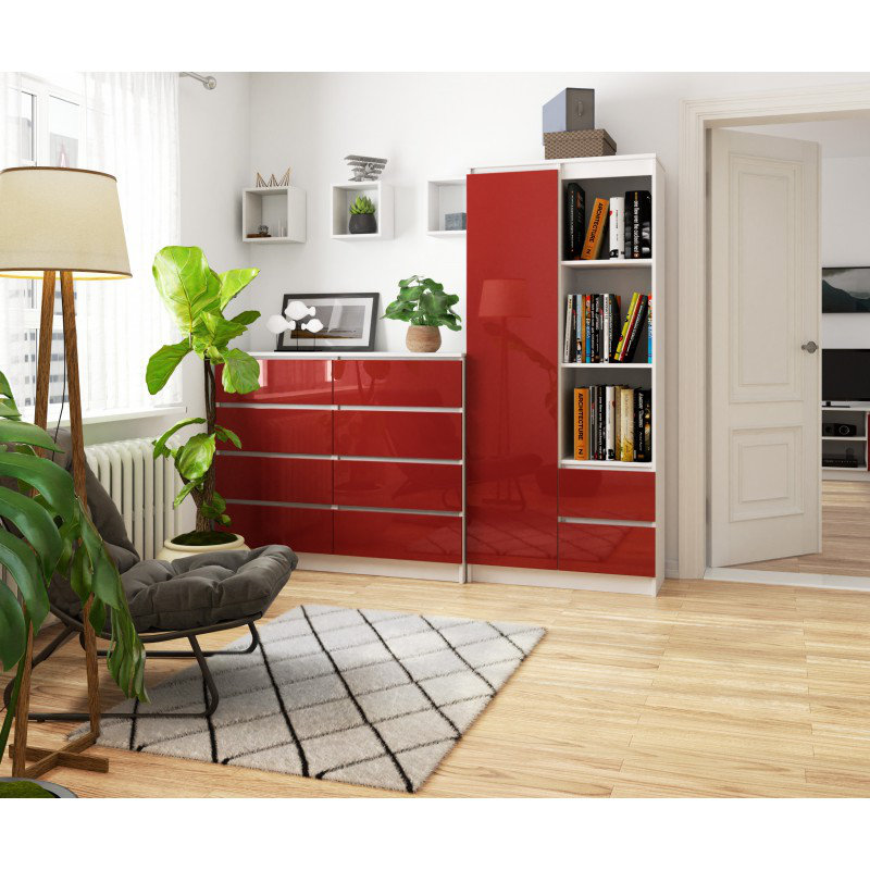 Alexous 180cm H x 80cm W Wood Standard Bookcase, Red Gloss