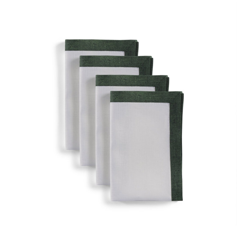 Classic - 100% Pure Linen Dinner Napkins, Forest Green/White