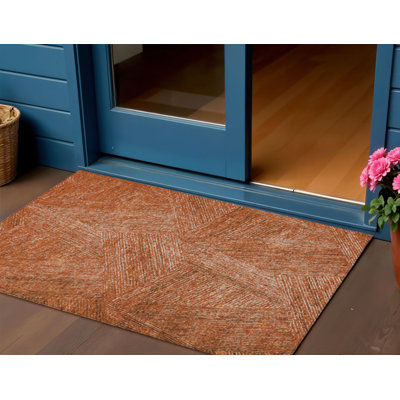 Tapis d'extérieur lavable abstrait brun cuivré 3 pi x 5 pi