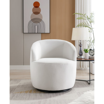 Fauteuil d'appoint en velours blanc avec pivot et anneau décoratif en métal thermolaqué noir