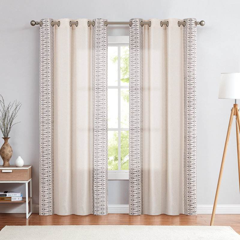 Paire de rideaux semi-transparents en lin Kidist, L 50 po x L 84 po, Gris/beige