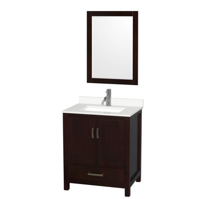 Sheffield 30'' Single Bathroom Vanity with Quartz Top with Mirror -  Wyndham Collection, WCS141430SESWQUNSM24