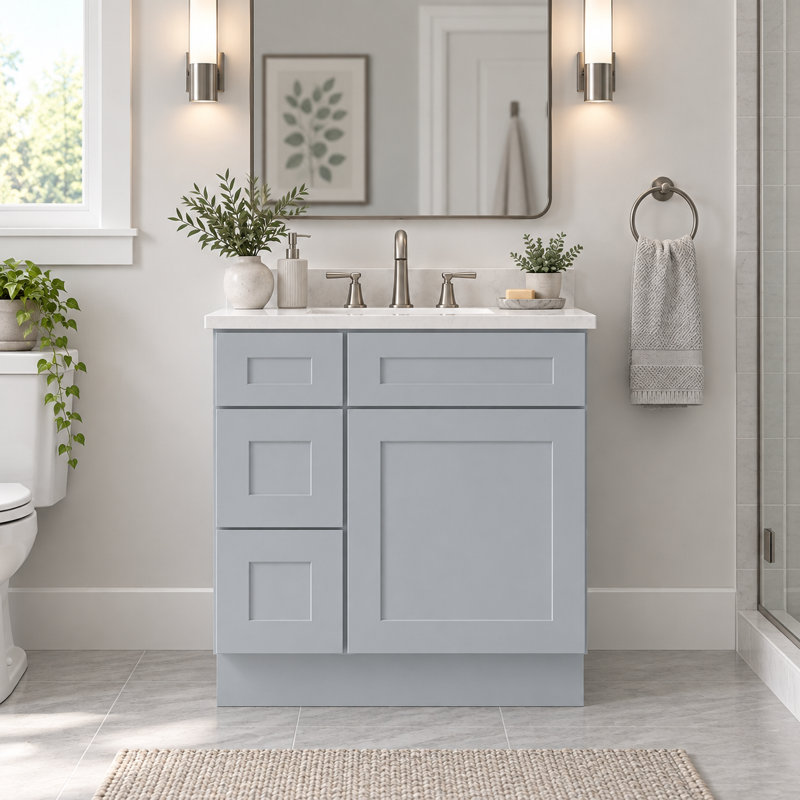 1800cabinets Shaker Gray Vanity Combo Cabinet Only, Soft-Close Doors and Drawers, 36"W, Left Drawer Configurations, 36"