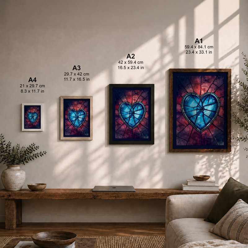 Crystalline Heart Geometric - Framed Print, A4 - 29.7 x 21.0 cm, White