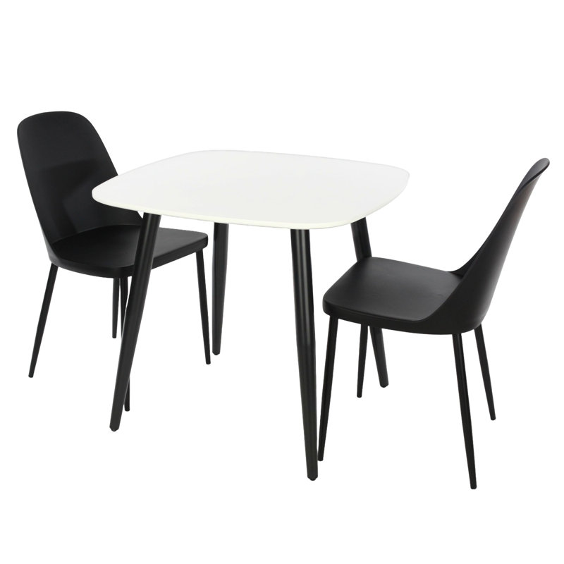 Aspen 3-Piece Casual Dining Set - Square Dining Table & 3 Duo Plastic Chairs , White, Black