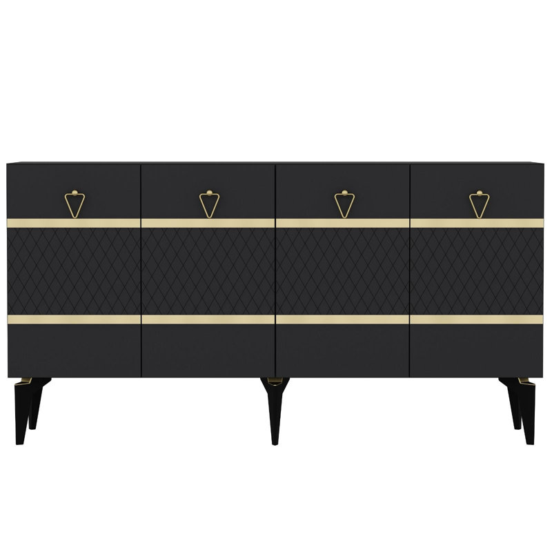 Console moderne, anthracite et or, panneau de particules 100% mélaminé, épaisseur: 0,7 pouce | Conception élégante avec plusieurs tablettes, fixation murale, parfaite pour les solutions de décoration et de rangement