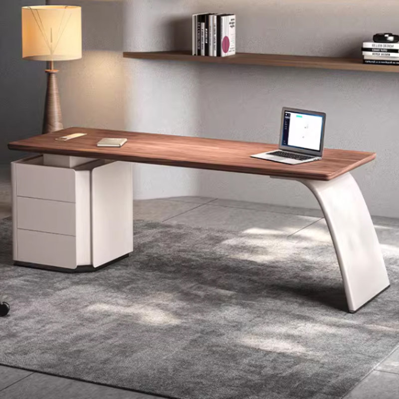 Bureau rectangulaire en noyer massif + bois manufacturé avec 3 tiroirs, H 29,53 po x l 70,87 po x P 27,56 po, Retour à gauche