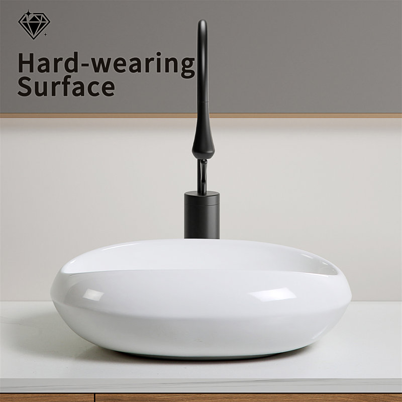 Lavabo vasque ovale en céramique - Lavabo de salle de bain incassable 18,1 po x 15 po