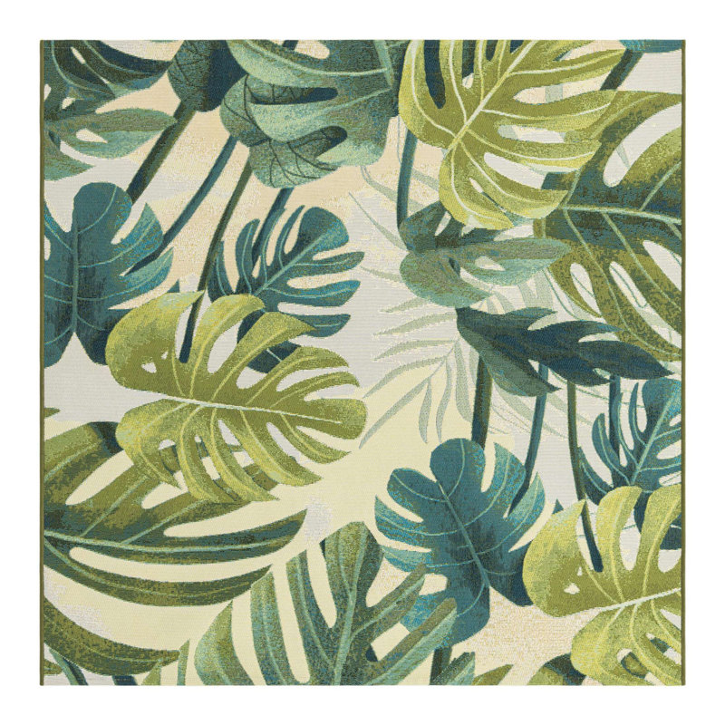Tapis intérieur / extérieur floral Cindina, Carré 5 pi 3 po