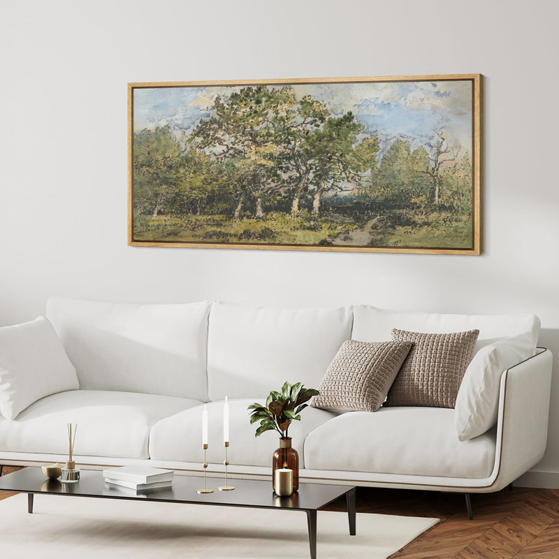 Aquarelle, paysage rustique, pin, campagne, coteau, nature, H 30 po x l 60 po, Naturel