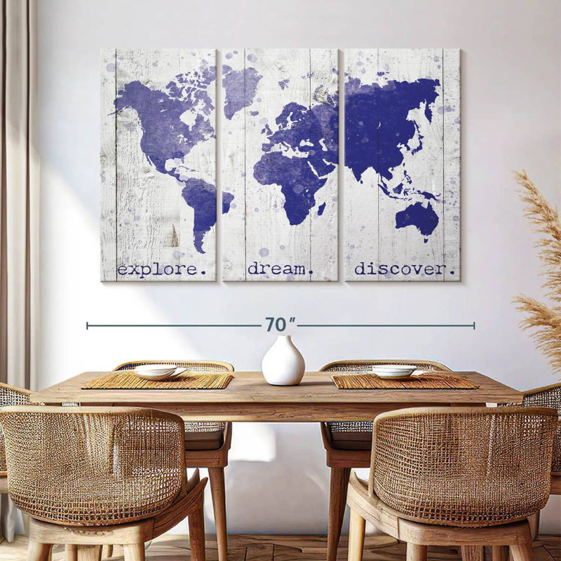 Senne Explore Dream Discover World Map, 24" H x 38" W