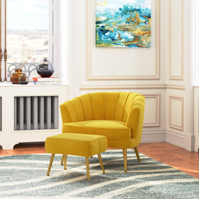 Latonia Upholstered Barrel Chair with Ottoman