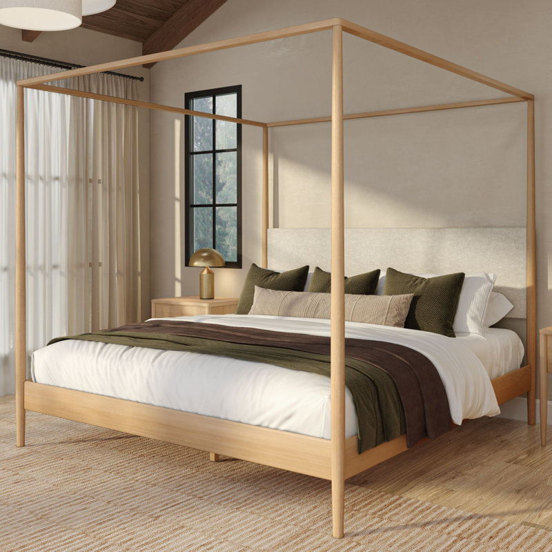 Jacelyn Canopy Bed with Upholstered Headboard,, King, Blonde