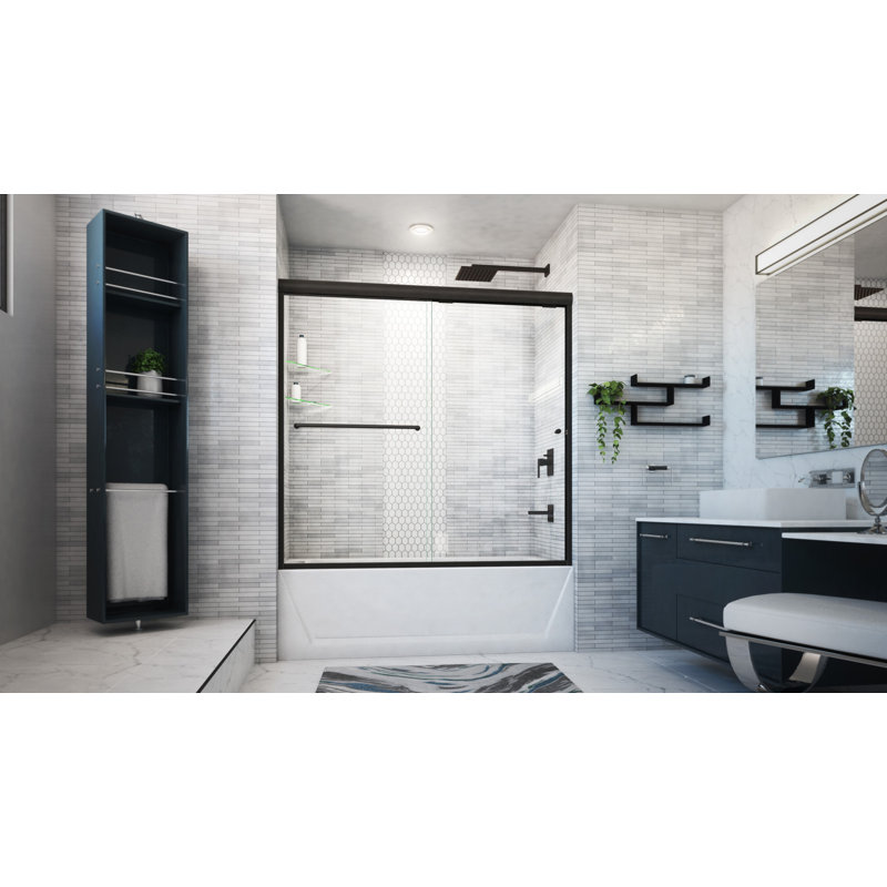 Porte de baignoire sans cadre Bypass 60 "x 57,5" Ete, Bronze huilé anodisé, Vers la droite
