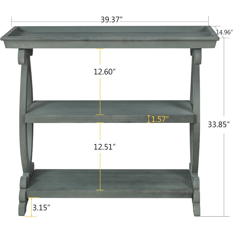 Console 39,37 po Delzora, Vert clair antique