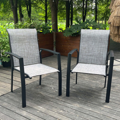 Outdoor Stacking Metal Dining Chairs Set of 2 with Textilene Fabric