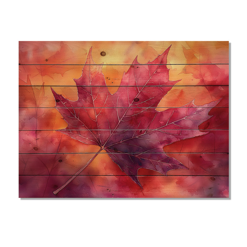 Feuille d'érable d'automne II - feuilles, décoration murale en bois - sur bois de pin naturel, H 30 po x l 40 po