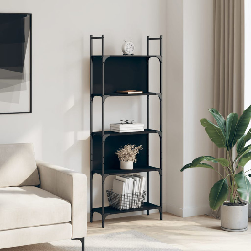 Scheld 166.5cm H x 60.5cm W Metal Standard Bookcase, Black