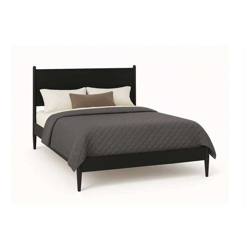 Lit plateforme Mid-Century moderne en bois avec finition noire, Noir