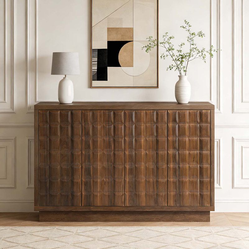 Armoire de rangement moderne à 4 portes, parfaite pour le salon, la cuisine ou le bureau personnel, Brun