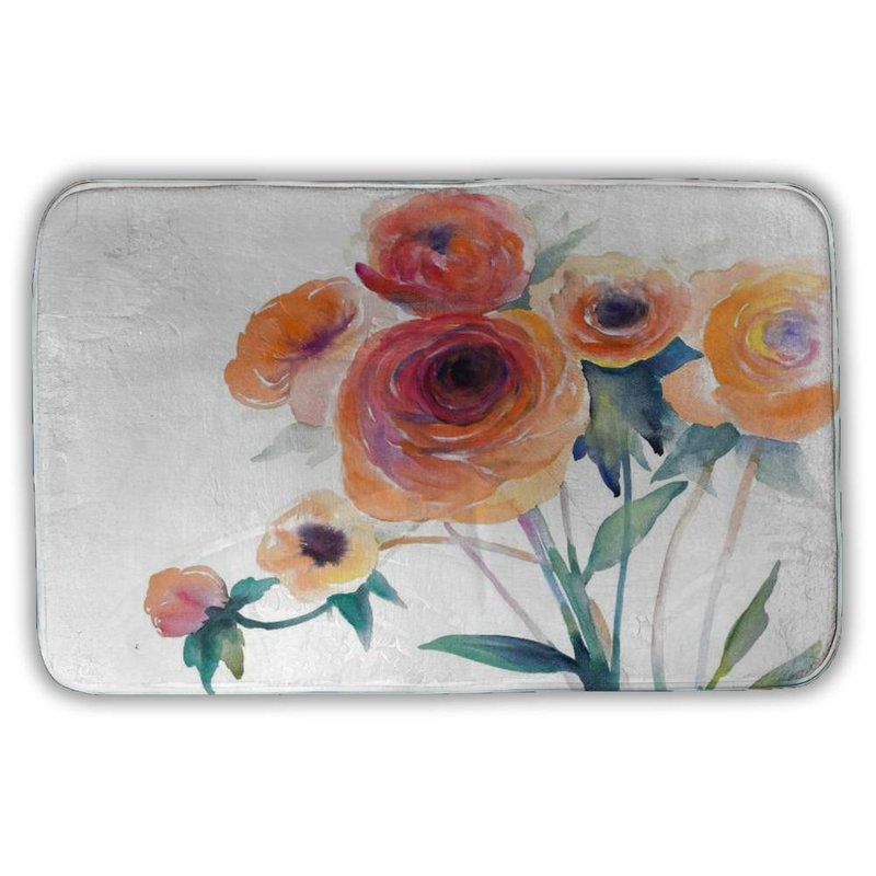Watercolor flowers Bath Mat with Non-Slip Backing - Quick Dry Memory Foam Bathroom Rug - Absorbent - Modern Plush Spa-Style - Machine Washable