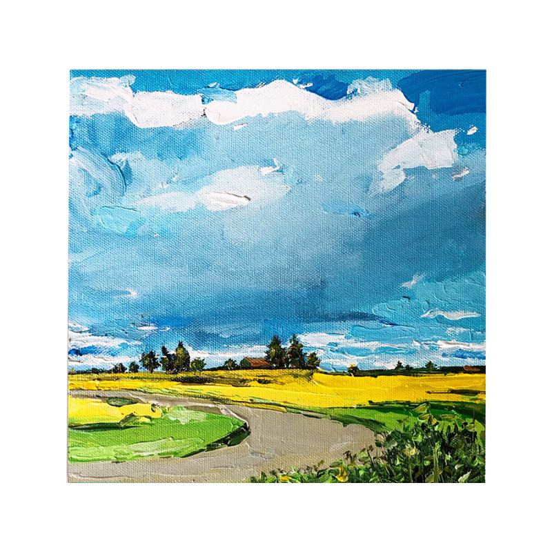 Dans les champs jaunes avec un ciel bleu | Acrylique sur toile | Par Mitisha Vakil