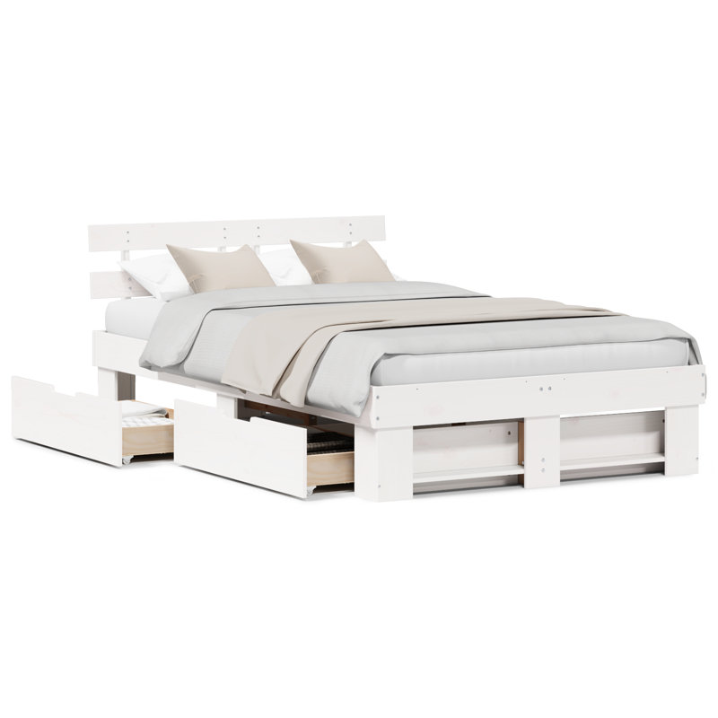 Bed Frame with Headboard Solid Pine Wood, 100cm x 200cm, White