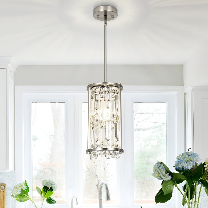 Luminaire suspendu en cristal 1 lumière Levona, Nickel brossé